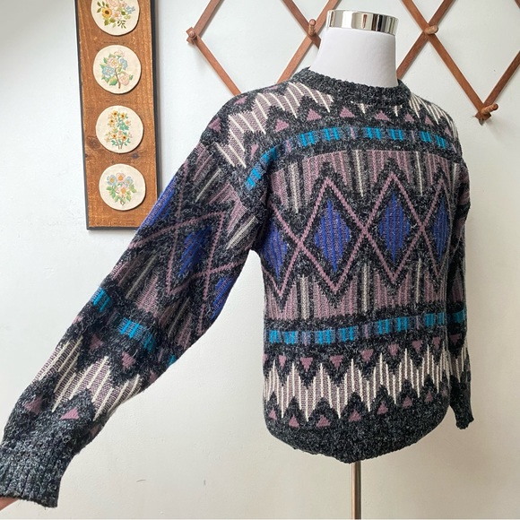 Vintage 1980s Geometric Knit Sweater Small - Picture 9 of 14